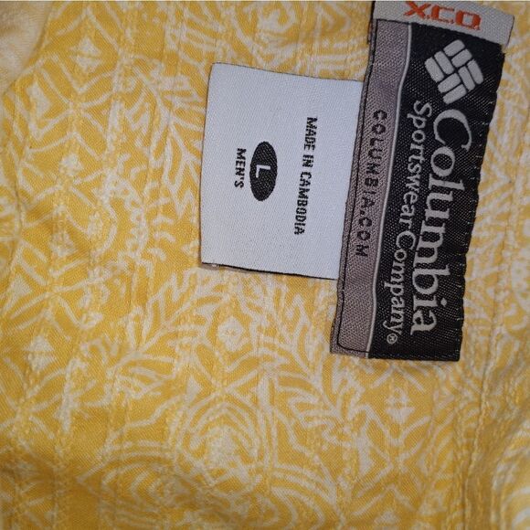 Columbia Button Up Shirt Mens Large L Yellow Cotton Pocket Logo Outdoor - Picture 2 of 7